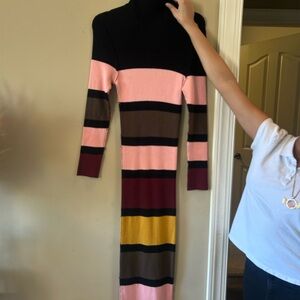 Striped Multicolor Turtleneck Dress